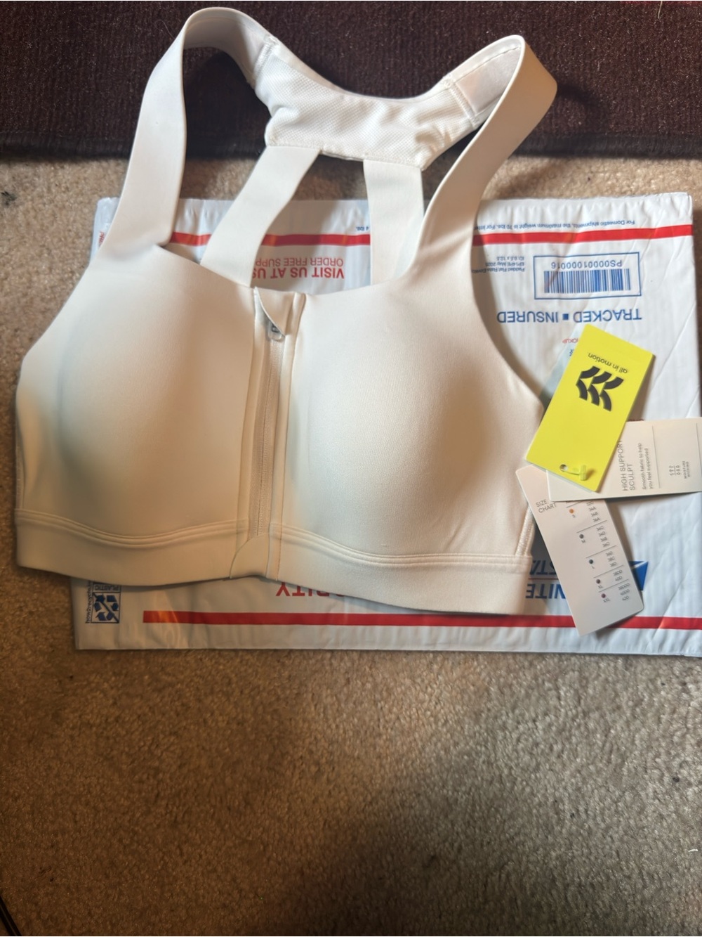 High-Support White Front-Zip Sports Bra
